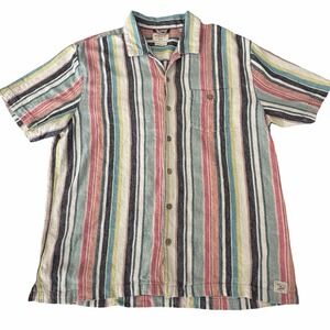 Original Weatherproof Vintage Striped Linen B/U Shirt XL Short Sleeve Beachy